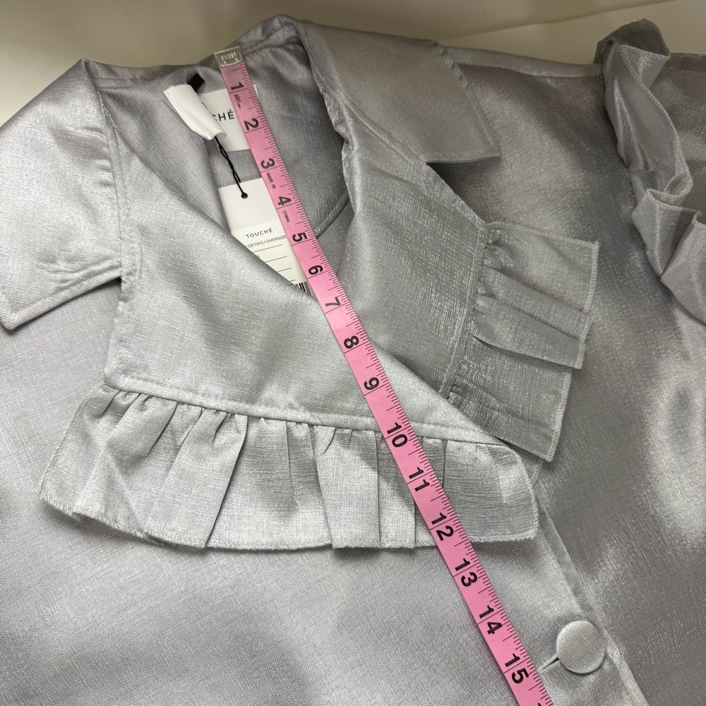 Touche Prive Jacket Womens Large Gray Ruffle NWT - Picture 8 of 9